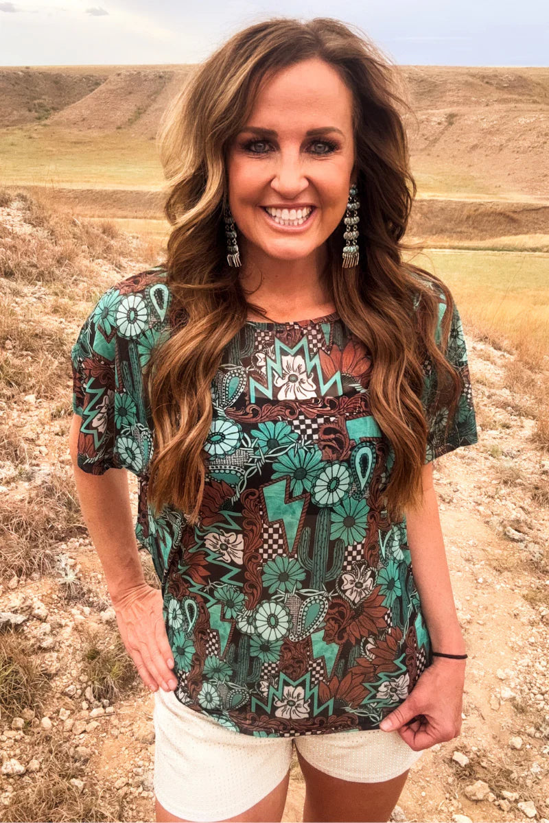 Tattoos in Turquoise Mesh Top By Sterling Kreek