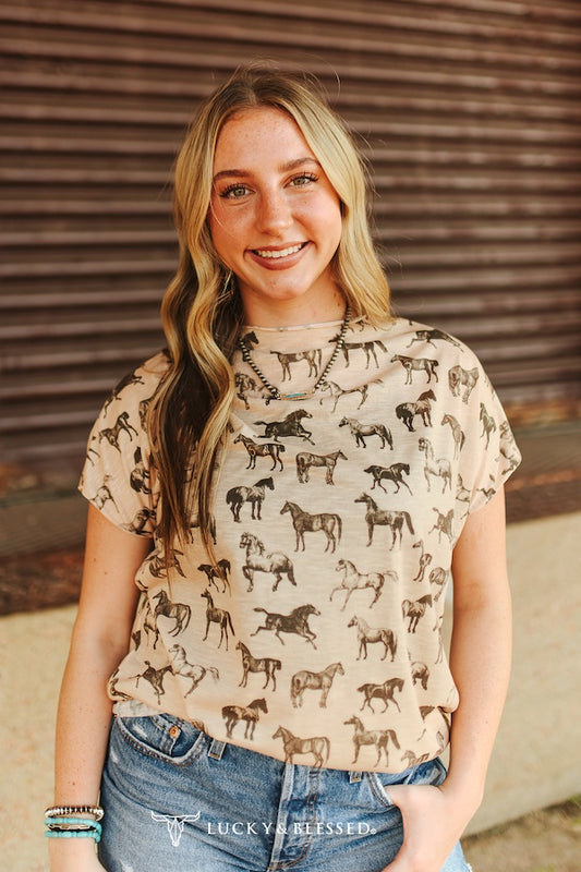 Ivory Cream Running Horse Top By L&B