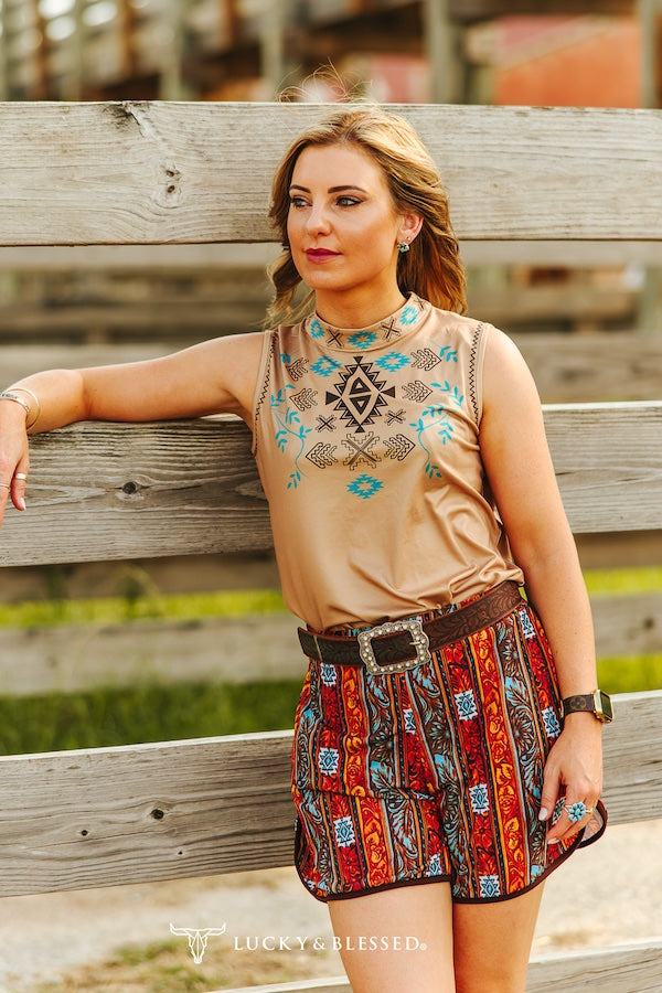 Beige Aztec Mock Tank By L&B