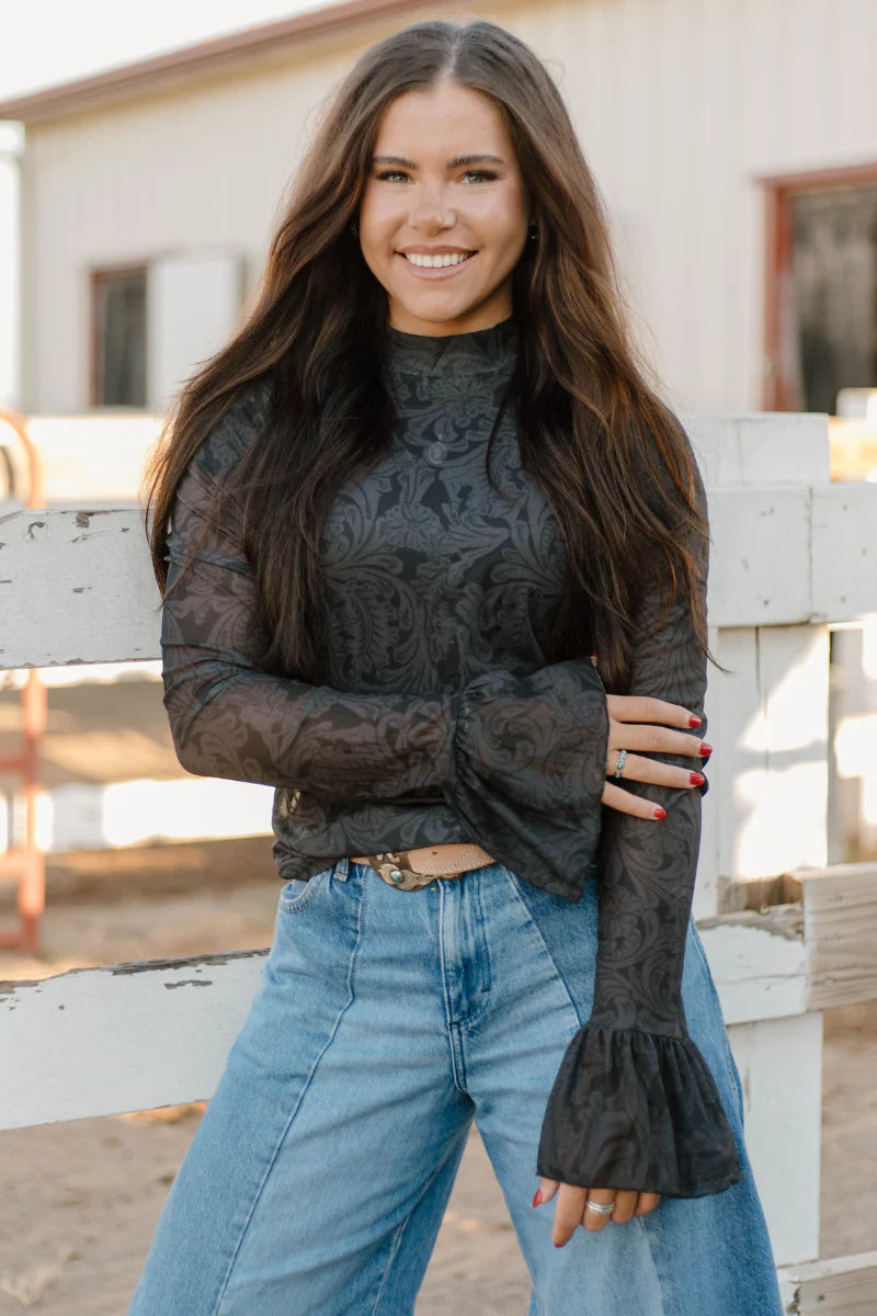 Tooled In Black Mesh Top By Sterling Kreek