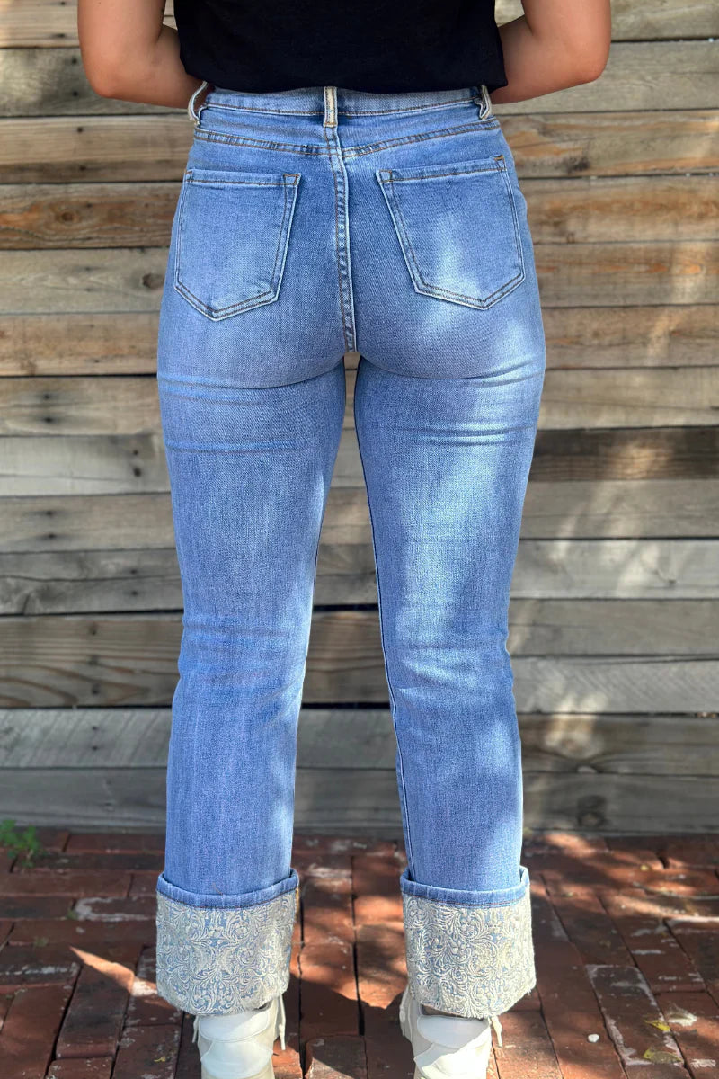 Kreek Embroidered Cuffed Jeans By Sterling Kreek