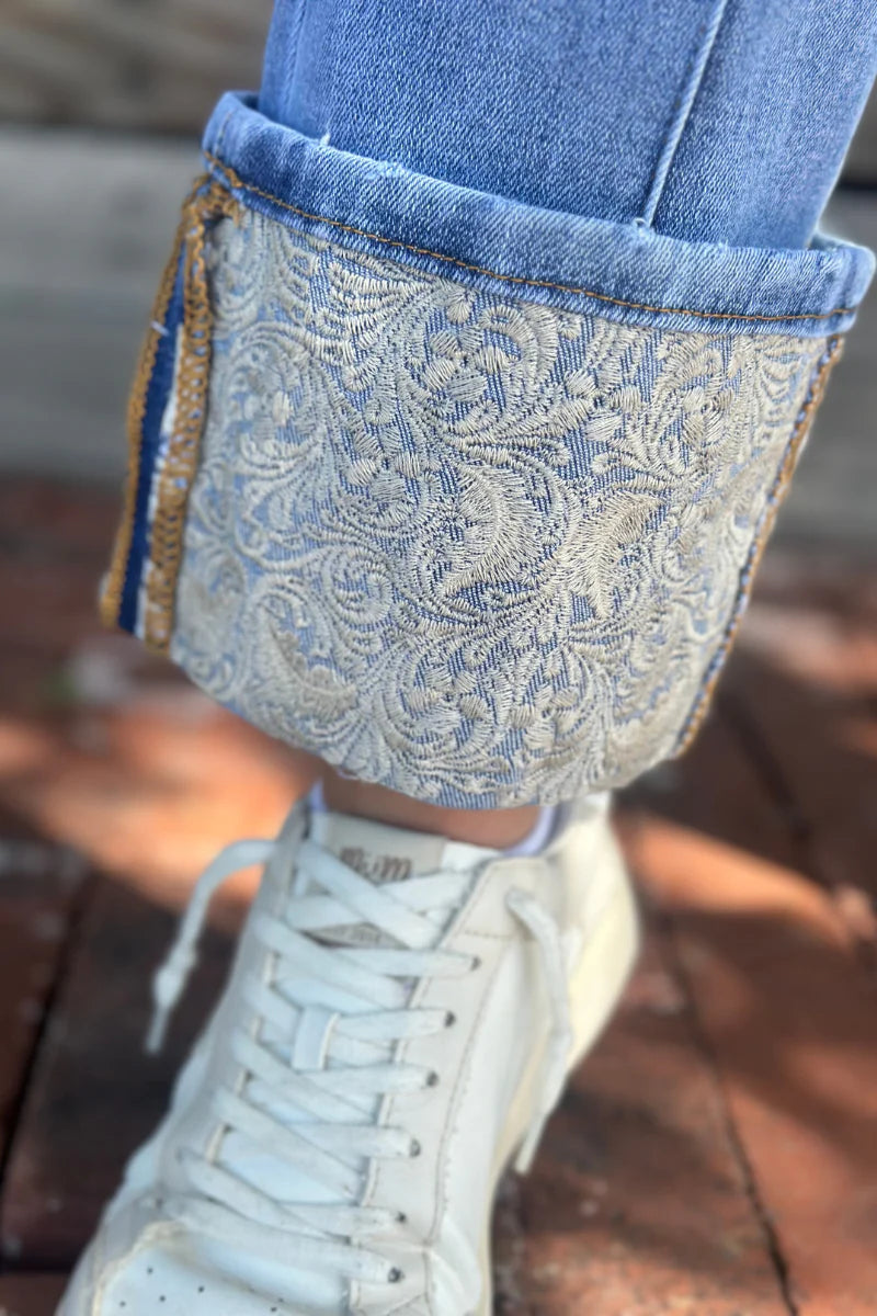 Kreek Embroidered Cuffed Jeans By Sterling Kreek