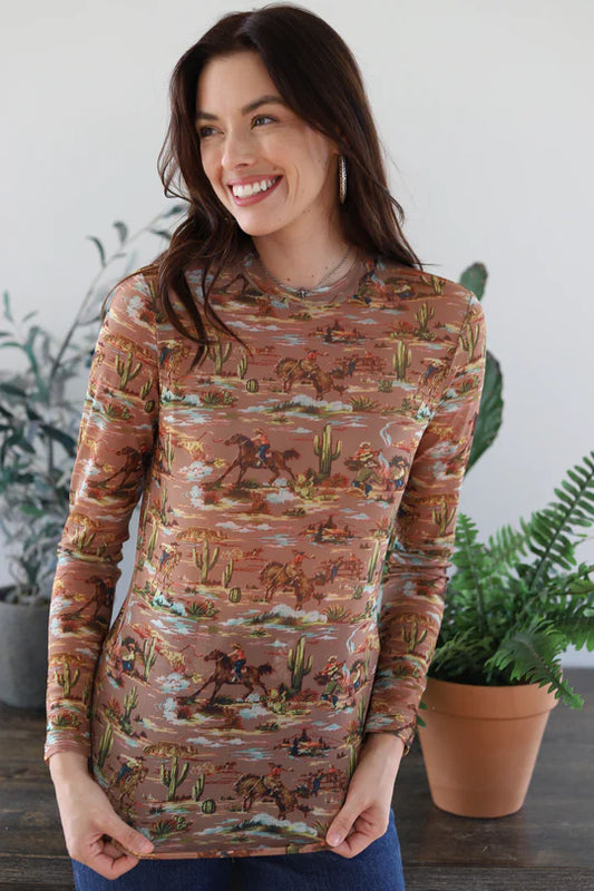 Taupe Cowboy Mesh Top By Turquoise Haven