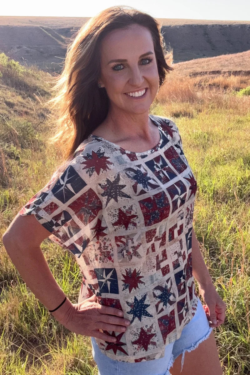 Patchwork Patriot Mesh Top By Sterling Kreek