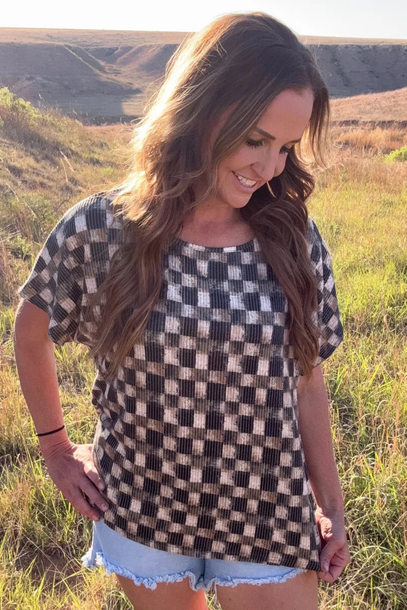 Dusty Check Top By Sterling Kreek