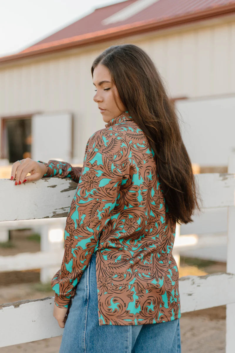 Turquoise Tooled Mock Neck By Sterling Kreek