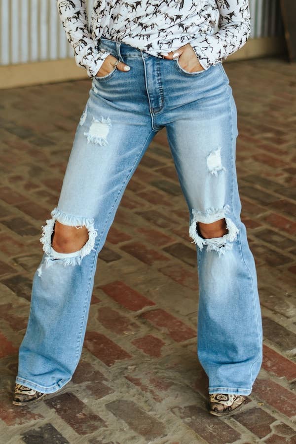 Light Wash  Distressed Bootcut Jeans By L&B