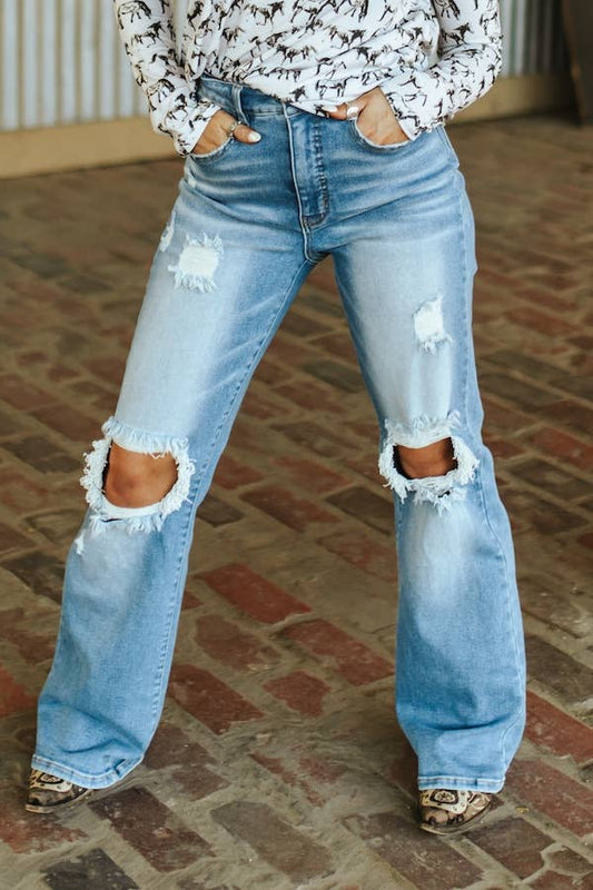 Light Wash  Distressed Bootcut Jeans By L&B