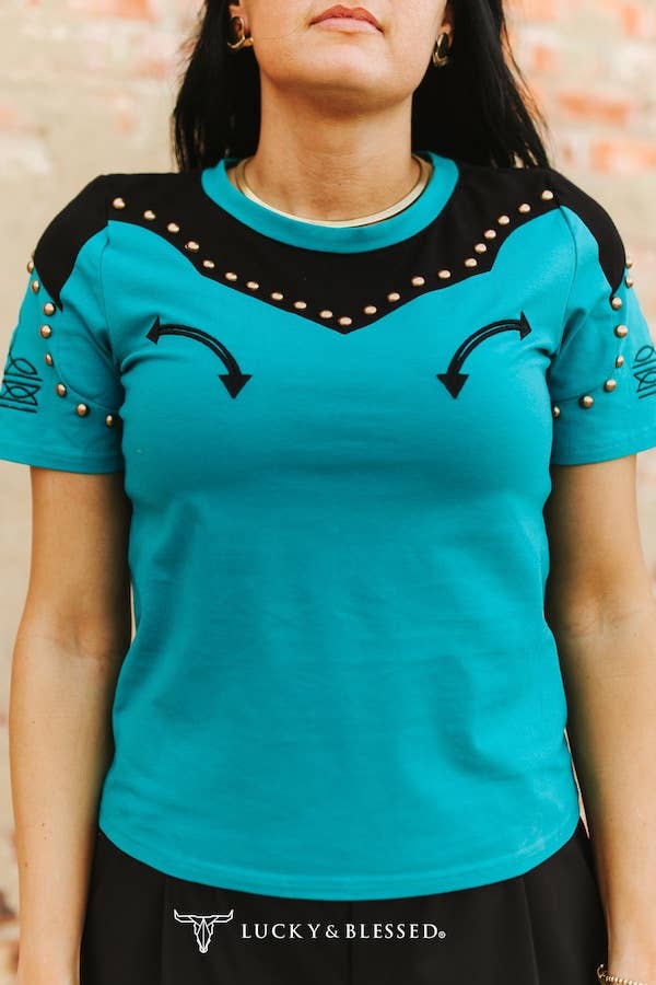 Jade Western Studded Embroidered Short Sleeve Shirt