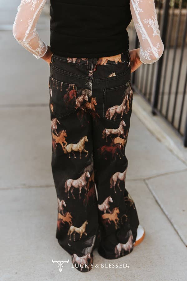 Girls Horse Printed HighRise Stretch Denim Wide Legs Jeans By L&B
