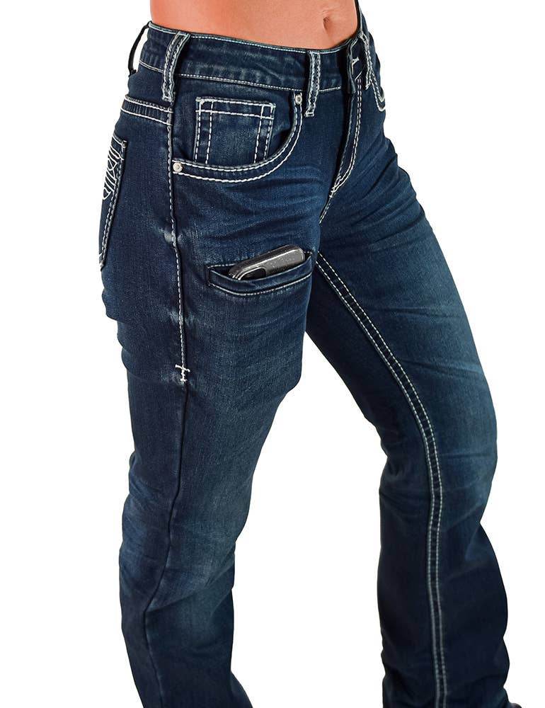 Boot Stitch White Flannel Jeans By Cowgirl Tuff