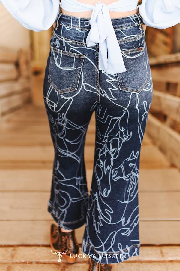 Horse Laser Printed Cropped Jeans (27in) By L&B