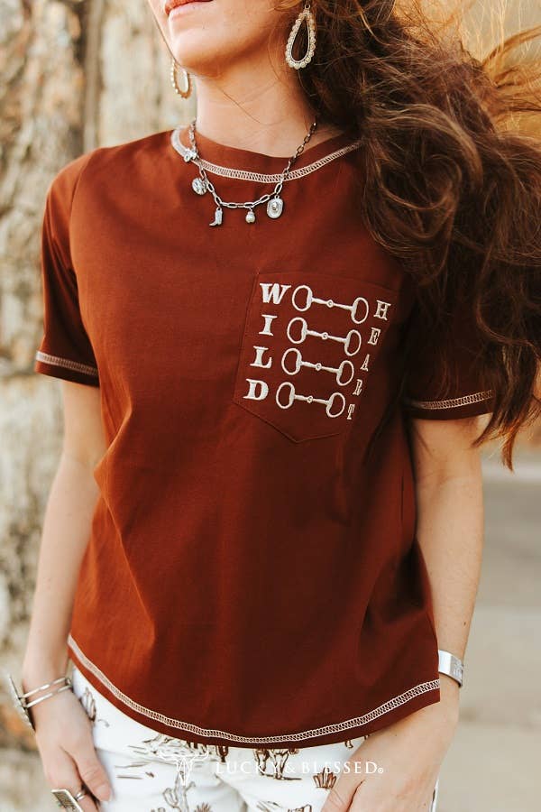 Brown Wild Heart Snaffle Embroidered Short Sleeve Tee By L&B