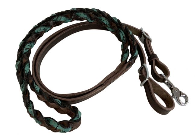 Teal Braided Leather Roping Reins