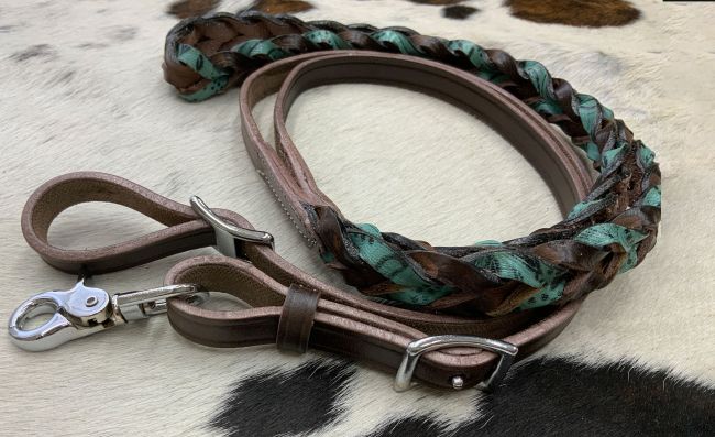 Teal Braided Leather Roping Reins