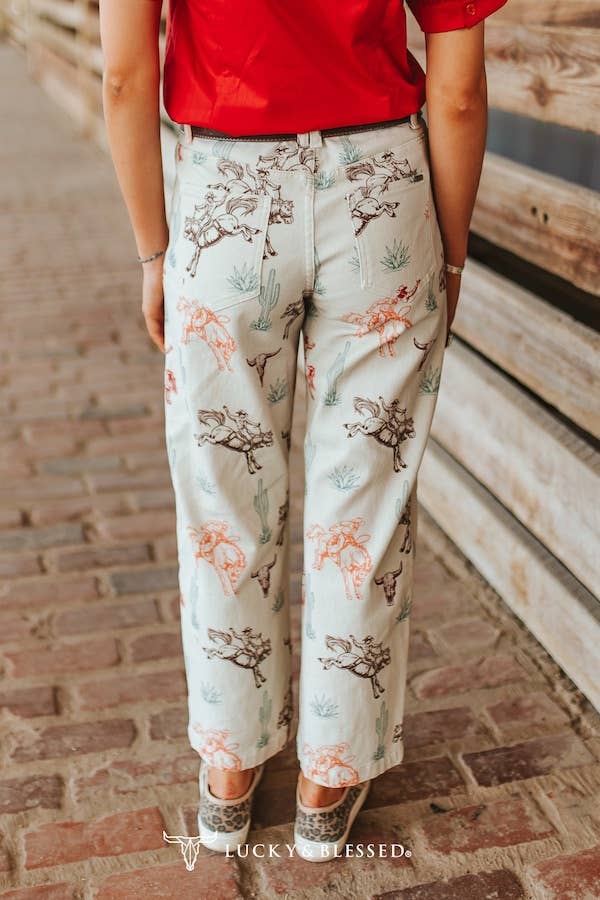 Cream Western  Mid Rise Barrel Jeans (28in) By L&B