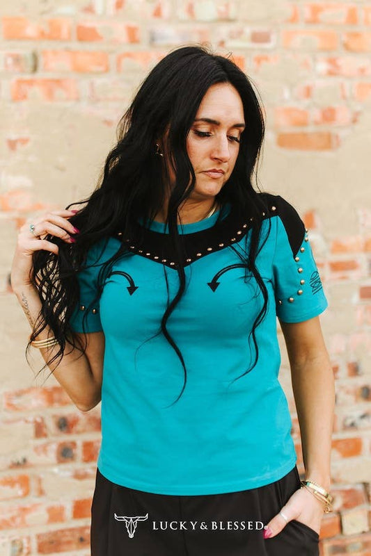 Jade Western Studded Embroidered Short Sleeve Shirt