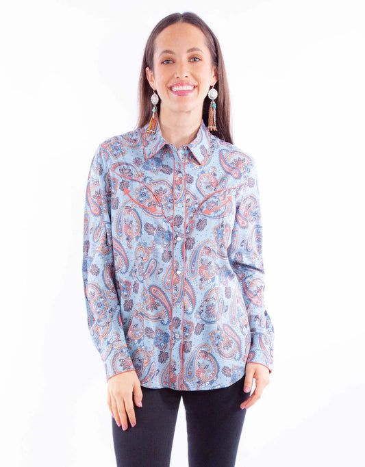 Western Paisley Blue L/S Shirt By Scully