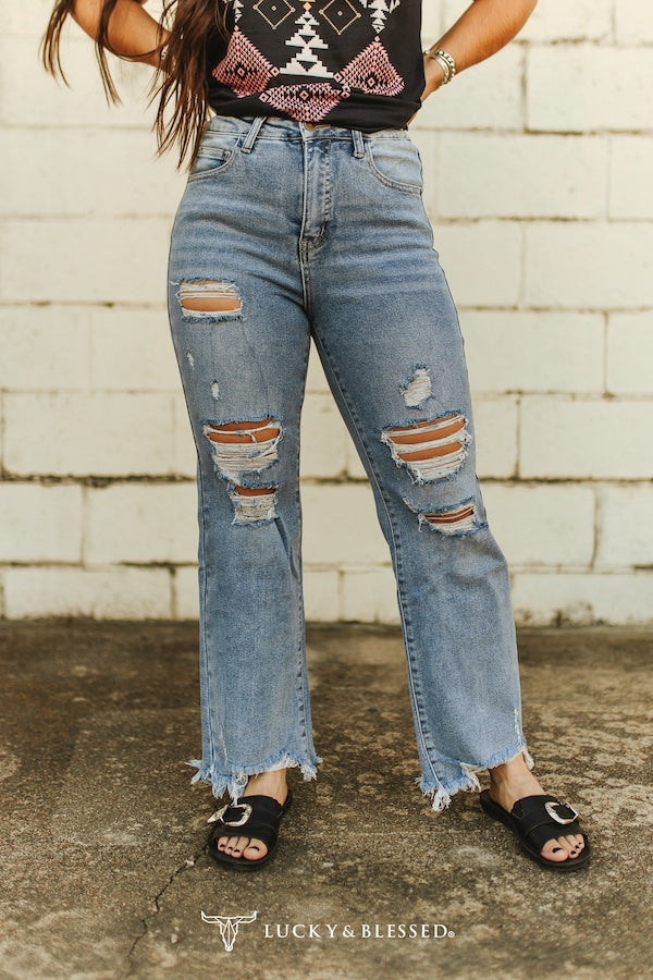 Ripped Boyfriend Frayed Jeans By L&B