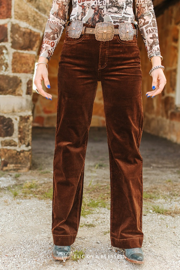 Brown Corduroy Mid Rise Stretch Jeans By L&B