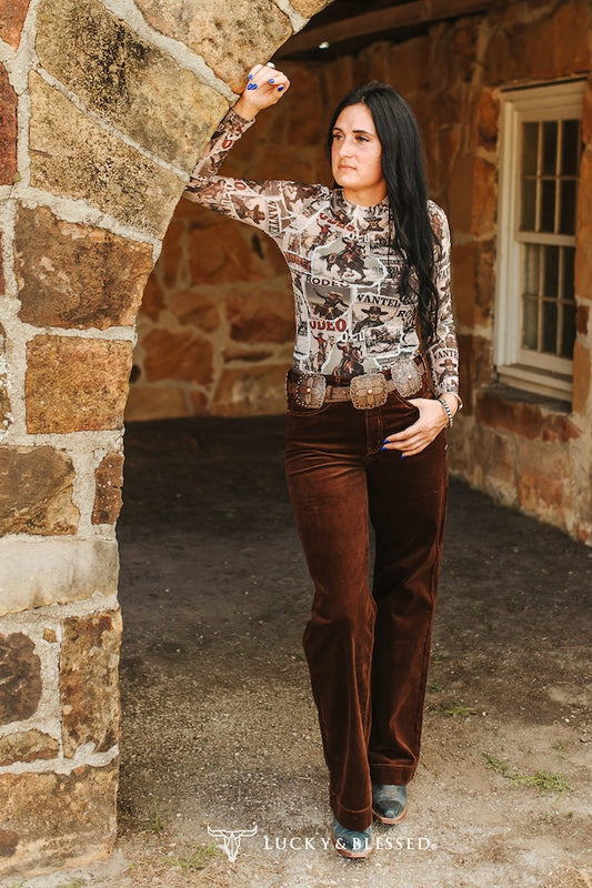 Brown Corduroy Mid Rise Stretch Jeans By L&B