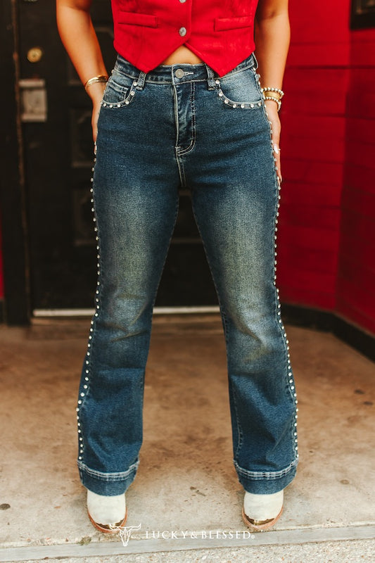 Rhinestone Studded Denim Jeans By L&B