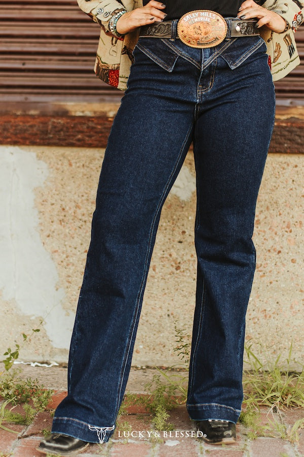 Dark Wash High Rise V-Yoke Jeans By L&B