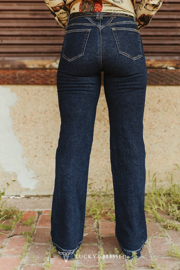 Dark Wash High Rise V-Yoke Jeans By L&B