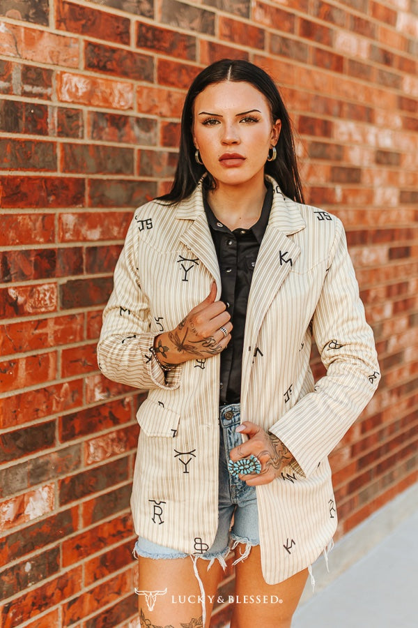 Beige Cattle Branded Blazer By L&B