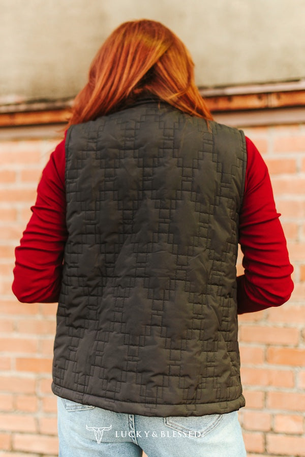 Solid Black Qulited Vest By L&B