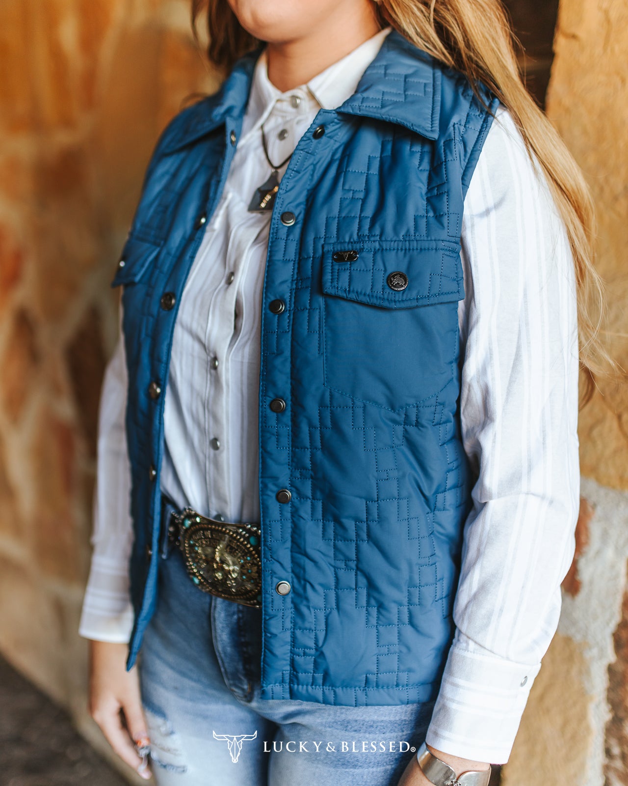 Solid Teal Quilted Vest By L&B
