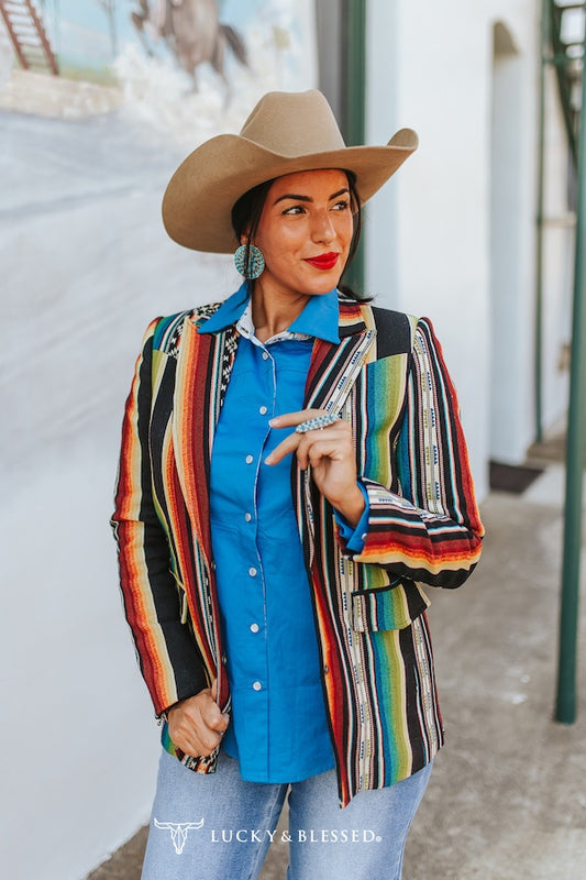 Jacquard Woven Serape Multi Concho Blazer By L&B
