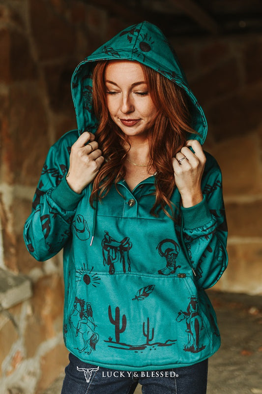 Jade Printed Western Desert Hoodie Sweatshirt By L&B