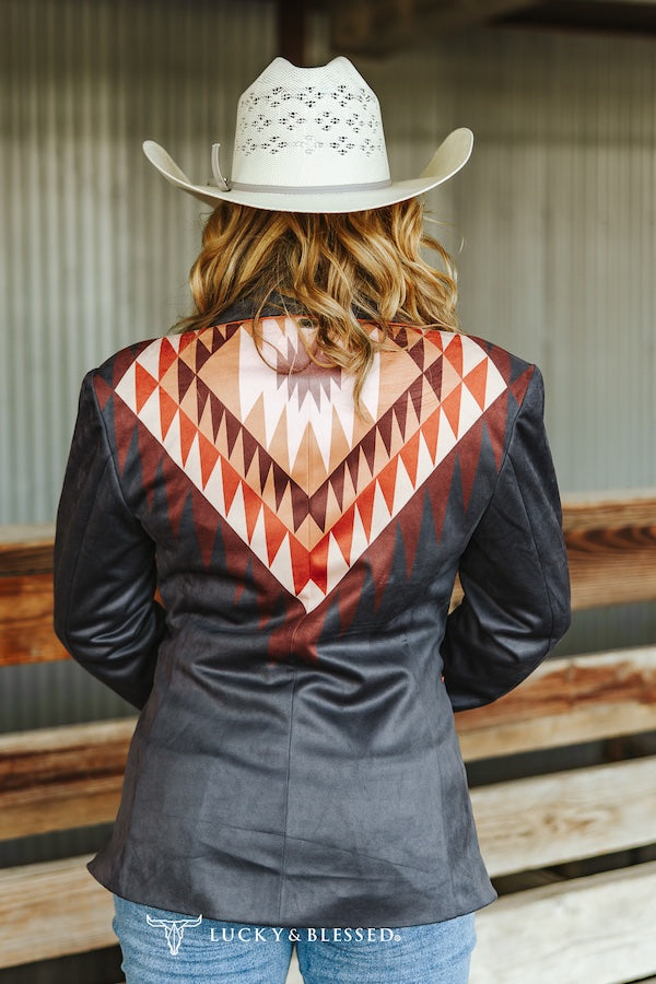 Black Aztec Suede Lapel Blazer By L&B