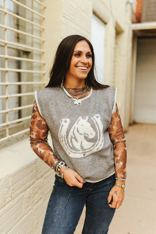 Grey Horseshoe Sleeveless Sweater By L&B