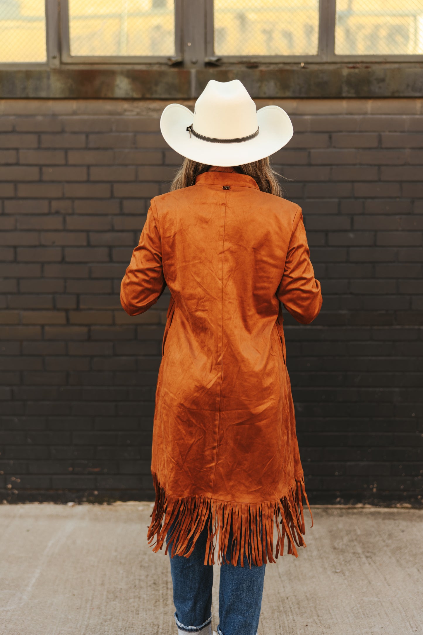 Camel Faux Suede Vest W Fringed Hem By L&B
