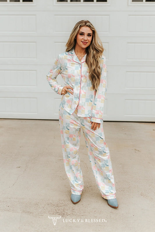Pastel Checkered Western PJ Pants Set By L&B