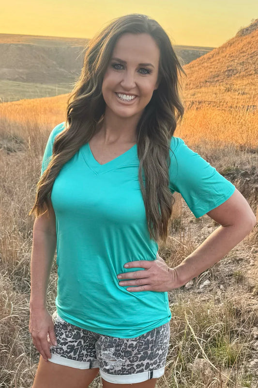 Simple Sterling Turquoise V-Neck Shirt By Sterling Kreek