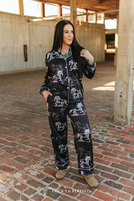 Black Ivory Western Print Pant PJ  Set Set By L&B