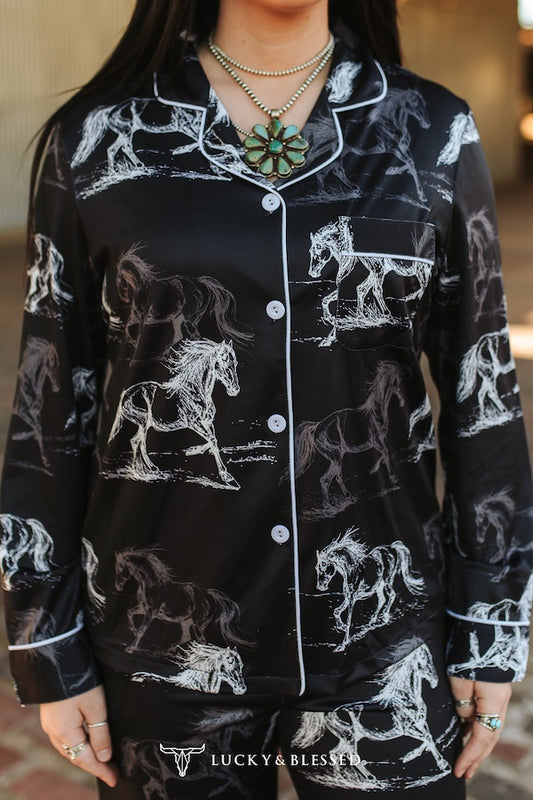 Black Ivory Western Printed PJ Set By L&B