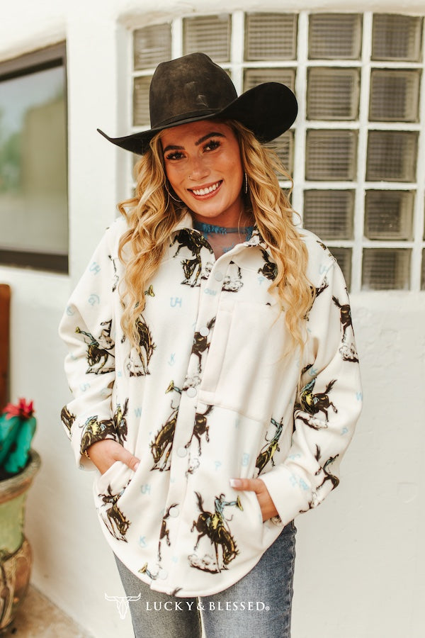 Cream Western Horse Button Down Shirt L&B