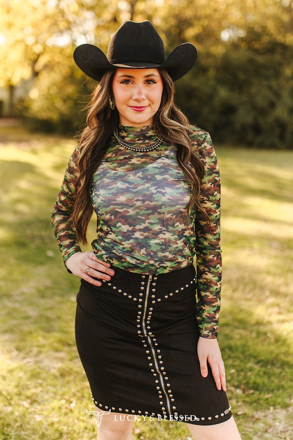 Camouflage Long Sleeve Mesh Top By L&B