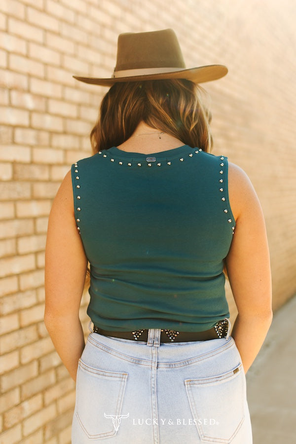 Teal Vintage Silver Studded Tank Top By L&B