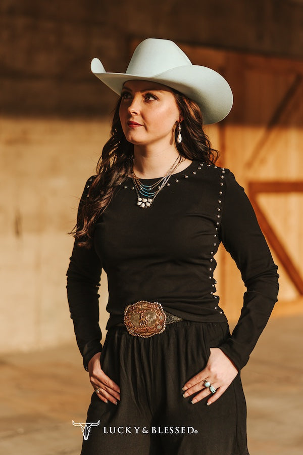 Black Concho Studded LS Top By L&B