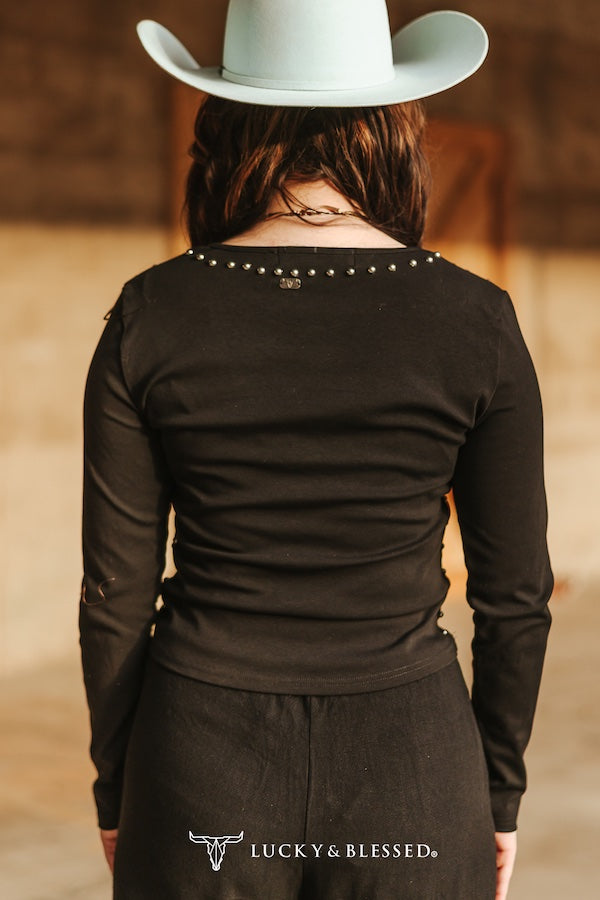 Black Concho Studded LS Top By L&B