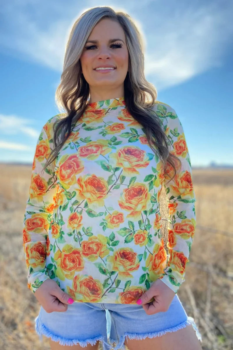 Lone Star Rose Mesh Top By Sterling Kreek