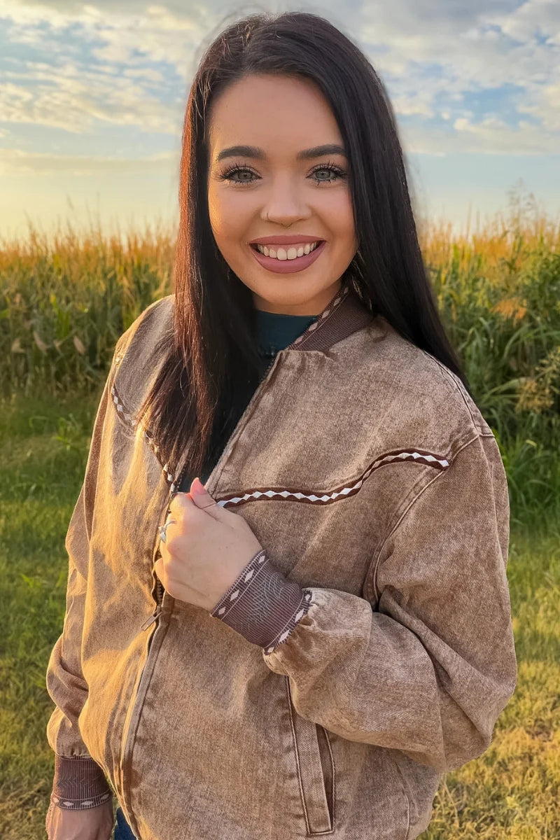 Buckskin Buckstitch Bomber Jacket By Sterling Kreek