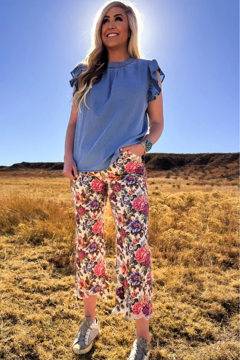 Babydoll Top Denim- Light Wash By Sterling Kreek