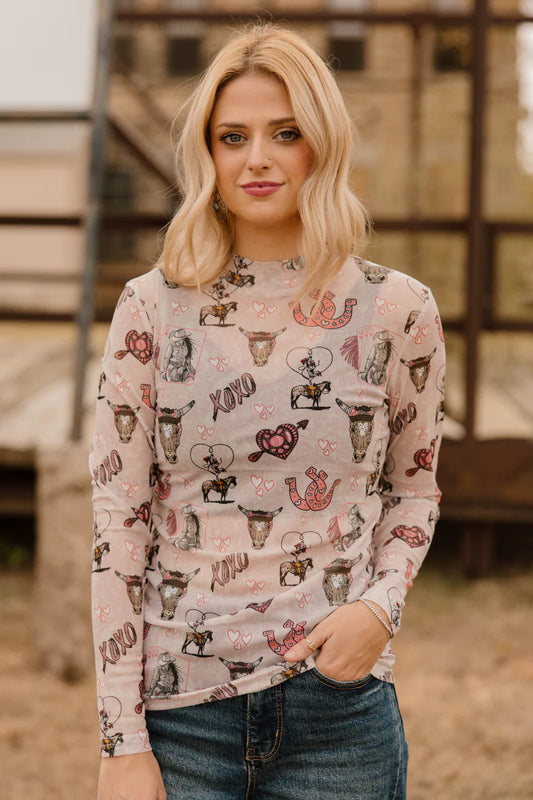 XOXO Rodeo Mesh Top By Sterling Kreek