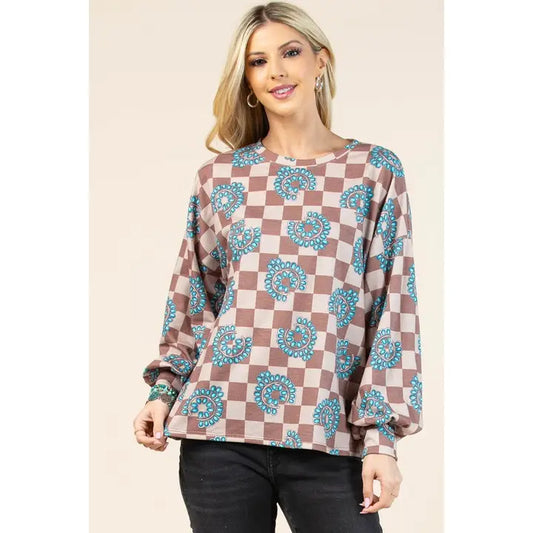 Milly Checkers Turquoise Concho Sweatshirt By Avery